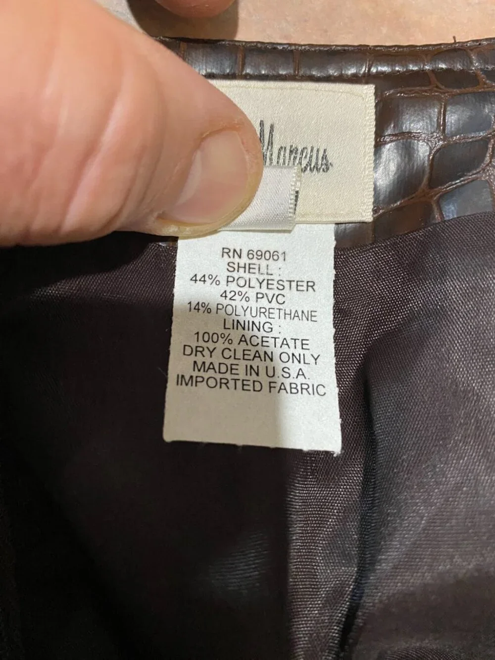 Neiman Marcus Brown Croc Embossed Faux Leather Pencil Skirt Size 4 Luxe Texture